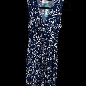 R3 Kaileigh Midnight Blue and Ivory Floral Midi Dress